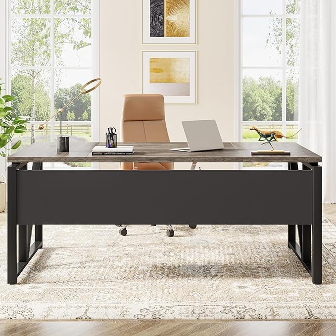 Tribesigns 63" Executive Desk with Reversible File Cabinet, Large L-Shaped Office Desk with Drawers, Business Furniture Workstation for Home Office (Dark Oak, 63-inch)