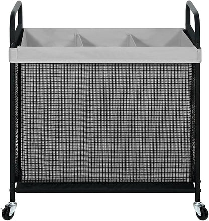 STO STO Laundry Hamper 3 Section, 120L Rolling Laundry Sorter Cart with Removable and Washable Liner Bag, Rolling Clothes Hamper with Metal Handle for Laundry Room and Bedroom, Gray