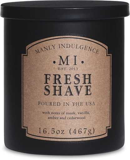 Manly Indulgence Fresh Shave Jar Candle 16.5 oz - Musk, Vanilla & Bergamot - Woodsy Amber & Cedarwood - Up to 60 Hour Burn - Soy Blend Wax, USA Poured