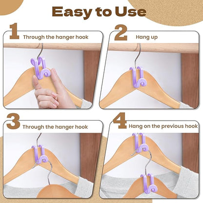 Mlici Hanger Extender Space Saver for Closet, 60 Pack Clothes Hanger Connector, Clothes Extender Hooks for Stacking Closet Organization (Purple)