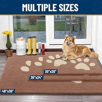 Smiry Dog Door Mat for Muddy Paws, Absorbs Moisture and Dirt, Low-Profile Entryway Mat with Non-Slip Backing, Entry Indoor Outdoor Doormat for Inside Floor (47x24 Inches, Camel, Paw)