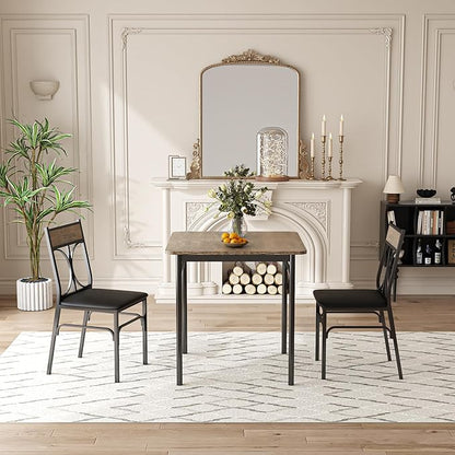 VECELO 3 Piece Dining Table Set for 2, Kitchen Table Set with 2 Chairs for Small Space, Space-Saving and Modern Design, Apartment, Easy to Assemble,Classic Brown