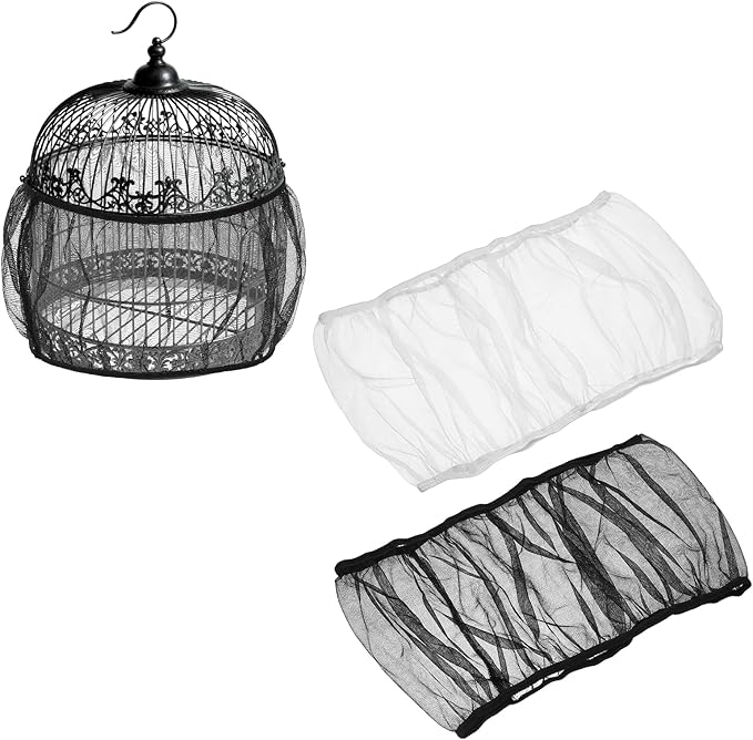 Bird Cage Seed Catcher, Bird Cage Net Cover Seeds Guard, Universal Birdcage Accessories, Black/White, Circumference 55.1"-70.9", Height 11.8" for Parrot Cockatiel Enclosures