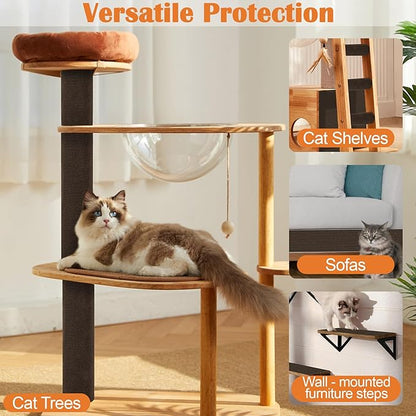 Cat Scratch Furniture Protector - 158" x 17" Trimmable Self-Adhesive Cats Claws Scratch Pads, DIY Cat Climbing Couch Protector for Scratch Post Cat Tree Replacement Indoor (Brown)