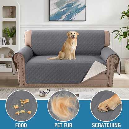 H.VERSAILTEX Loveseat Covers for 2 Cushion Couch Sofa Cover for Dogs 100% Waterproof Furniture Protector Cover with Elastic Straps for Pet Cat(Loveseat, Rocket Gray)