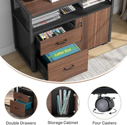 Tribesigns Office Desk with Drawers Sets, 63 inches L Shaped Computer Desk with Mobile File Cabinet,Big Executive Desk for Home Office Furniture Sets (Dark Brown, 63-inch)