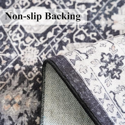Hallway 2x8 Washable Runner Rug: Oriental Stain Resistant Kitchen Entryway Rugs Farmhouse Ultra Soft Bathroom Bedroom Print Floor Mat Thin Non Slip Indoor Carpet for Living Room Laudry(2x8,Black)
