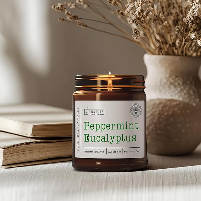 Peppermint Eucalyptus Scented Candle, Many Scents to Choose from, All Natural Non-Toxic Soy Wax, Handmade in The USA(Peppermint Eucalyptus)
