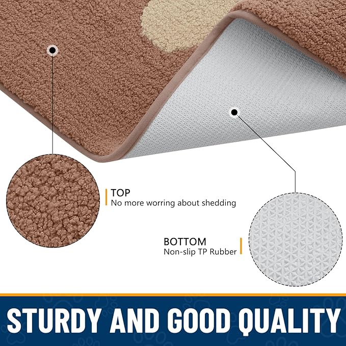Smiry Dog Door Mat for Muddy Paws, Absorbs Moisture and Dirt, Low-Profile Entryway Mat with Non-Slip Backing, Entry Indoor Outdoor Doormat for Inside Floor (47x24 Inches, Camel, Paw)