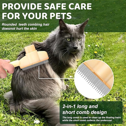 XANGNIER Pet Hair Removal Comb One-Click Self-Cleaning Grooming Brush, De-Shedding Comb for Short & Long Hair, Pet Grooming Supplies for Cats & Dogs, Yellow