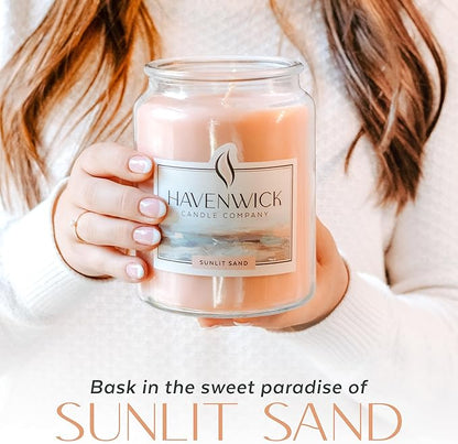 Havenwick Sunlit Sand Soy Blend 22-oz Large Jar Candle, Long Lasting 110-130 Hour Burn Time with Single Cotton Wick, Relaxing Scented Candles for New Home Gift & Housewarming Parties