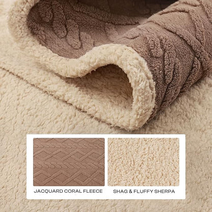 Waterproof Pet Blanket, Liquid Pee Proof Dog Blanket for Sofa Bed Couch, Reversible Sherpa Fleece Furniture Protector Cover for Small Medium Large Dogs Cats, Khaki Queen Size（90" x 82"）