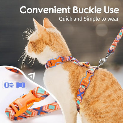 Dooradar Cat Harness and Leash, Escape Proof Adjustable Kitten Vest, Lightweight Soft Pet Straps, Easy Wearing for Small Medium Kitty Safe Walking Travel Control, Orange & Blue, M