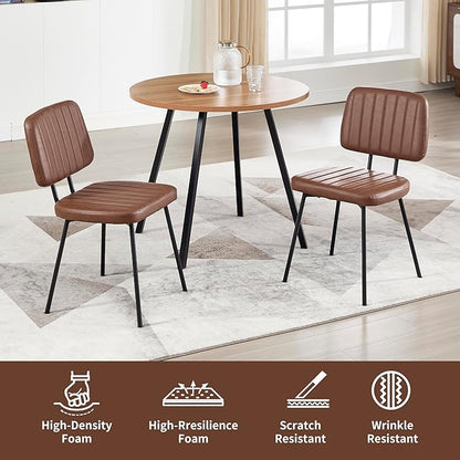 Dining Chairs Set of 2, Faux Leather Upholstered Dining Chairs, Mid Century Modern Kitchen Dining Room Accent Chairs with Curved Backrest and Steel Frame for Living Room, Vanity - Coffee