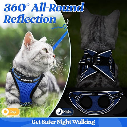 rabbitgoo Cat Harness and Leash Set for Walking Escape Proof, Adjustable Soft Kittens Vest with Reflective Strip for Cats, Comfortable Outdoor Vest, Blue, S