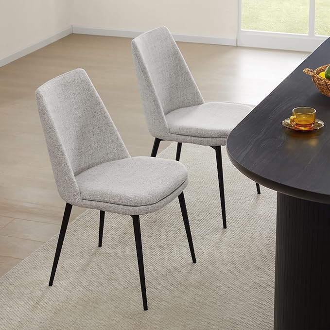 CHITA Mid-Century Padded Dining Chair, Modern Upholstered Fabric Dining Room Chair Set of 2 with Metal Legs, White
