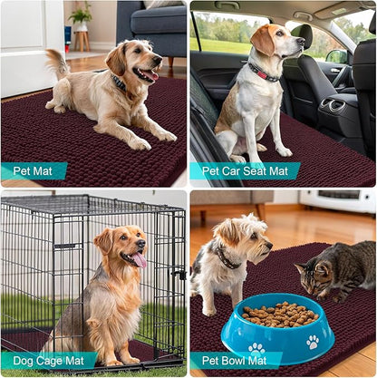 OLANLY Dog Door Mat for Muddy Paws 32x20, Absorbs Moisture and Dirt, Absorbent Non-Slip Washable Doormat, Quick Dry Chenille Mud Mat for Dogs, Entry Indoor Entryway Carpet for Inside Floor, Russet