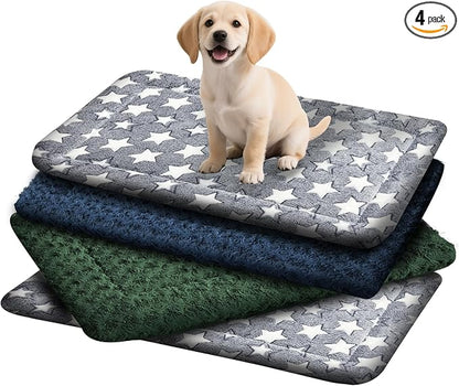 4 Pcs Washable Dog Bed Plush Orthopedic Outdoor Crate Mat with Non-Slip Bottom,Luxe Kennel Pad for Pets,Cozy Cage Cushion&Pet Sleeping Mattress Large Sized,Medium,Small Dogs,24 x 18 inch,Color Blend