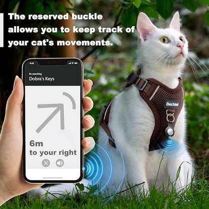 Cat Harness and Leash Set - Escape Proof Adjustable Cat Harness, Comfortable Soft Lightweight, Use Safe & Easy, Walking Travel Kitten Harness for Small Medium Large Cats, Brown, XS(4-6lb)
