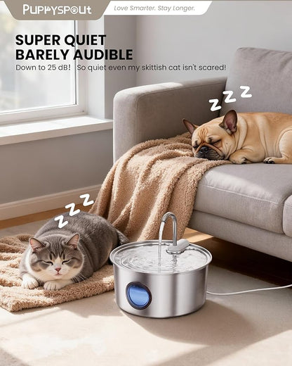 Cat Water Fountain Stainless Steel - 108oz/3.2L Automatic Cat Water Fountain for Drinking with 3PCS Filters, Metal Pet Water Fountain Water Dispenser for Cats, Puppy, Multiple Pets