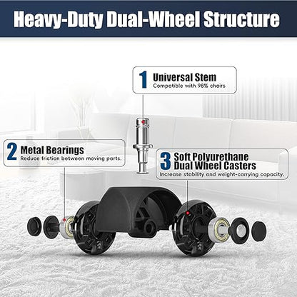 Sytopia Office Chair Wheels Replacement, 2.5 Inch Heavy Duty Caster Set, for Carpet and Hardwood Floors, Universal Size 11x22mm, Fits 99%, Black