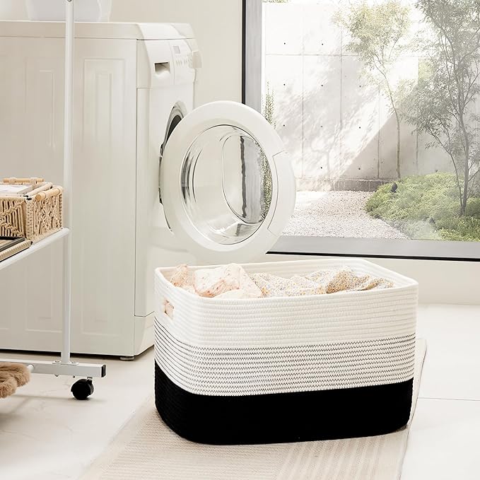 Blanket Basket,Rectangle Woven Baskets for Storage,30L Laundry Basket for Decorative Nursery Blanket,Toys,Dirty Clothes and Magazine in Shelves,Baby Room,and Living Room