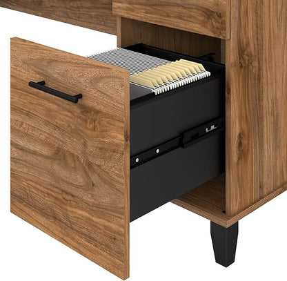 Bush Furniture Somerset 60W L Shaped Desk with Hutch in Fresh Walnut