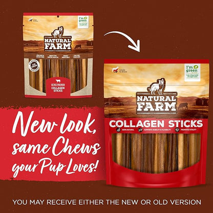 Natural Farm Bully Sticks Stuffed Collagen Sticks for Dogs (4-5 Inch, 10-Pack), Rawhide-Free, Natural Dog Chews, Long Lasting, Small, Medium and Large Dogs, Great Rawhide Alternative