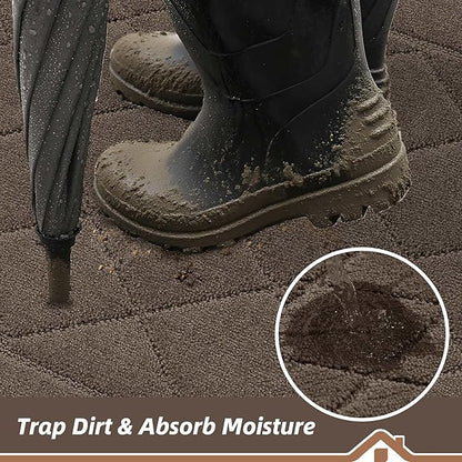 BEQHAUSE Dirt Trapper Door Mat 32" x 48", Doormat Non-Slip Entryway Rugs Washable, Dog Door Mat Stain Resistant and Absorbent Welcome Floor Mat for Front Back Door, Mud Wet Shoes & Paws, Light Brown