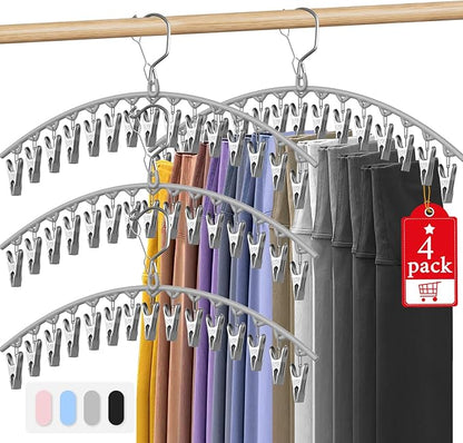Upgrade Skirt Pants Hangers with Clips, Metal Legging Organizer for Closet with 15 Cilps Holds 60 Leggings/Shorts/Jeans/Skirts Pants Hangers Space Saving Closet Organizers and Storage, Grey 4Pack