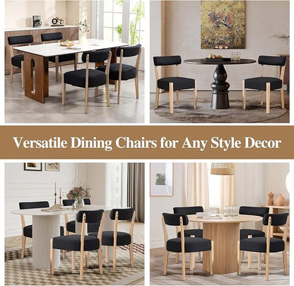 Dining Chairs,Set of 2 Mid-Century Modern Wooden Kitchen Chairs with Linen Upholstery - Low-Back Woven Design for Kitchen & Dining Room,Black Fabric
