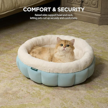 BALANCE Cat Beds for Indoor Cats, Washable Round Cat Bed, Cute Kitten Bed with Anti-Slip Bottom for Kitty and Puppy, 18 Inches, Dream Blue
