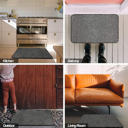 ITSOFT Dirt Trapper Indoor Door Mat & Entrance Rug For Wet Muddy Shoes and Pet Paws, Non-Slip Machine Washable, Shoe Scraper, Absorbent Welcome Dog Mat for Front Door, Entry Way (30x18, Black & White)