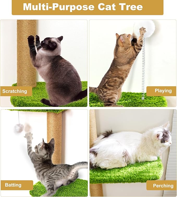 Cat Wall Climber and Floating Shelves, Wall Mounted Cat Tree for Kittens & Cats Up to 30lbs, 4-Tier Adjustable Design with Green Plush Pads