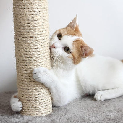 Cat Scratching Post - 3 Scratcher Posts with Carpeted Scratch Pad Base and Perch - Furniture Scratching Deterrent for Indoor Cats by PETMAKER (Gray)