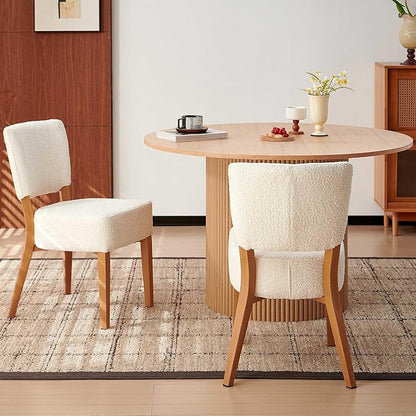 Howtek Modern Dining Chairs Set of 2 with 6.3" Thick Seat Cushions, Space-Saving Stackable Upholstered Kitchen Chairs, Ergonomic Backrest & Wood Grain Metal Legs, White