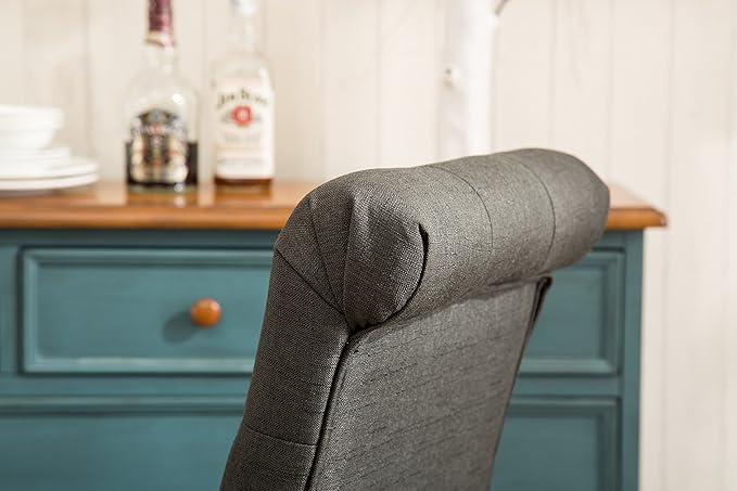 Roundhill Furniture Habit Solid Wood Tufted Parsons Charcoal Dining Chair, Set of 2