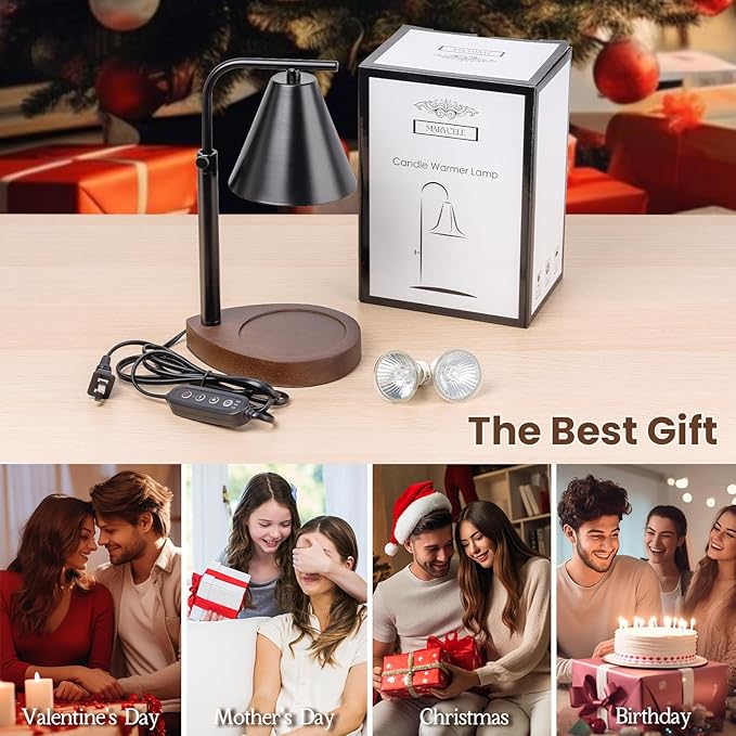 Marycele Black Candle Warmer Lamp with Timer, Height Adjustable Electric Lamp Candle Warmer, Black Home Room Decor Aesthetic, Birthday Gifts for Women Men