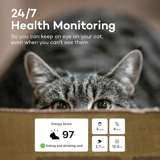 Health Tracker for Cats - Smart Cat Collar with Safety Breakaway Buckle for Indoor Cats, Wellness Alerts, Real-time Monitoring (Navy, XS)