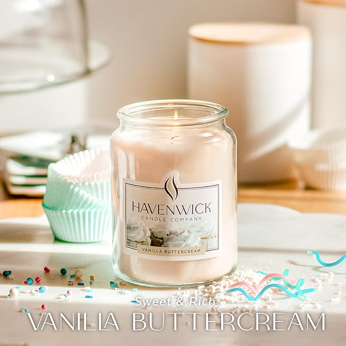 Havenwick Vanilla Buttercream Soy Blend 22-oz Large Jar Candle, Long Lasting 110-130 Hour Burn Time with Single Cotton Wick, Relaxing Scented Candles for New Home Gift & Housewarming Parties