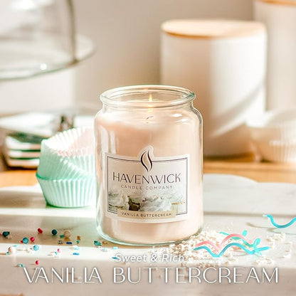 Havenwick Vanilla Buttercream Soy Blend 22-oz Large Jar Candle, Long Lasting 110-130 Hour Burn Time with Single Cotton Wick, Relaxing Scented Candles for New Home Gift & Housewarming Parties