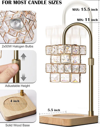 Candle Warmer Lamp Electric Candle Lamp Warmer Adjustable Height Angle with Dimmer and Timer ﻿Quadruple Diamond Texture Shape for Home Decor Wax Melts for Jar with 2 Bulbs