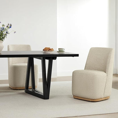 CHITA Upholstered Rolling Dining Chair on Casters Set of 2, FSC Certified Modern Fabric Dining Chair with Casters, Boucle Dining Chairs for Reading Room Waiting Room Kitchen Dining Room, Oatmeal