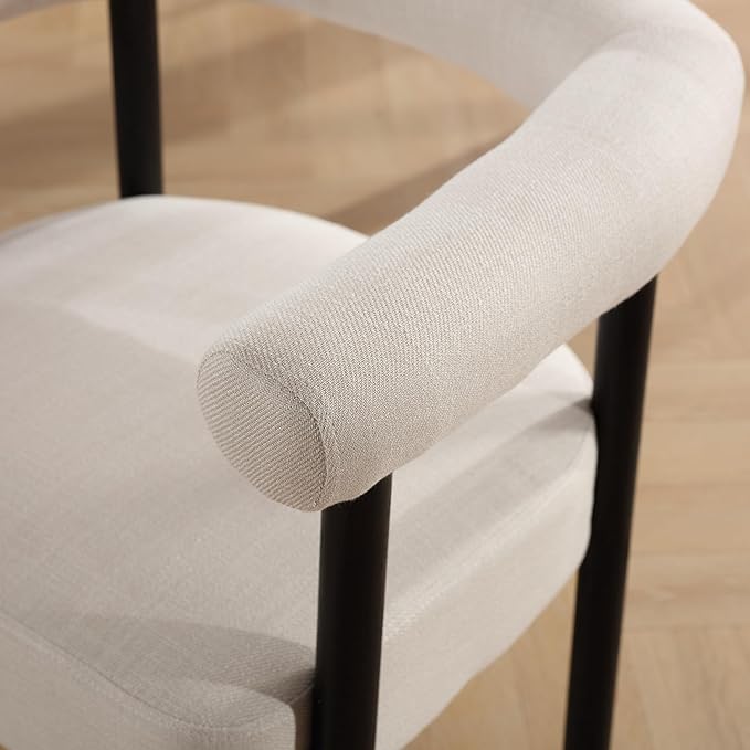 Beige Linen Dining Chairs Set of 4, Modern Upholstered Curved Backrest Kitchen Dining Room Chairs Accent Armchairs with Black Wood Legs