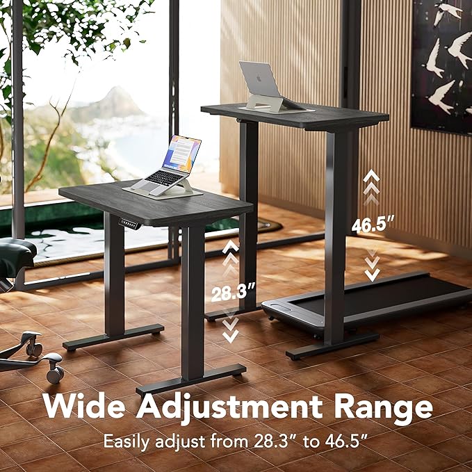 HUANUO 55" x 28" Electric Standing Desk Adjustable Height, 4 Memory Height Settings, Headphone Hook, Cable Manager, Sit Stand Up Desk for Home Office & Computer Workstation, Grey