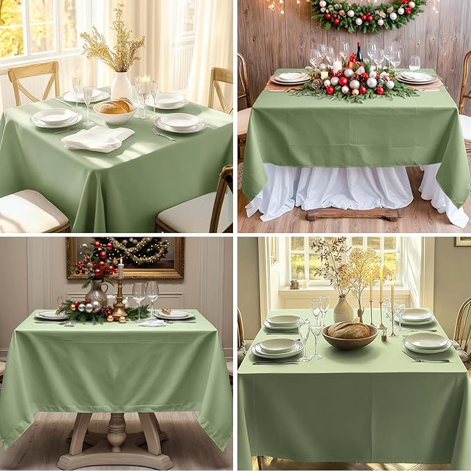 Square Tablecloth 52 x 52 Inch Sage Green Tablecloths Stain-Wrinkle Resistant Washable Polyester Table Cloths for Holiday, Buffet Parties, and Weddinge 1pack