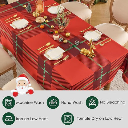 Christmas Tablecloth Rectangular 60x84 Inch Tablecloths for 4ft Waterproof, Machine Washable Polyester Table Cover for Xmas Party, Winter Holiday Home Decoration in Festive Checkered Red 1pack