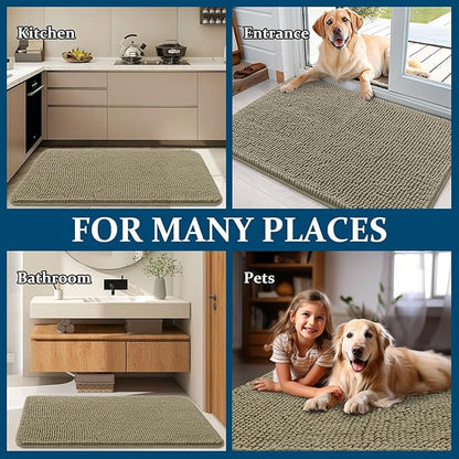 OLANLY Dog Door Mat for Muddy Paws 70x32, Absorbs Moisture and Dirt, Absorbent Non-Slip Washable Doormat, Quick Dry Chenille Mud Mat, Entry Indoor Entryway Carpet for Inside Floor, Warm Taupe