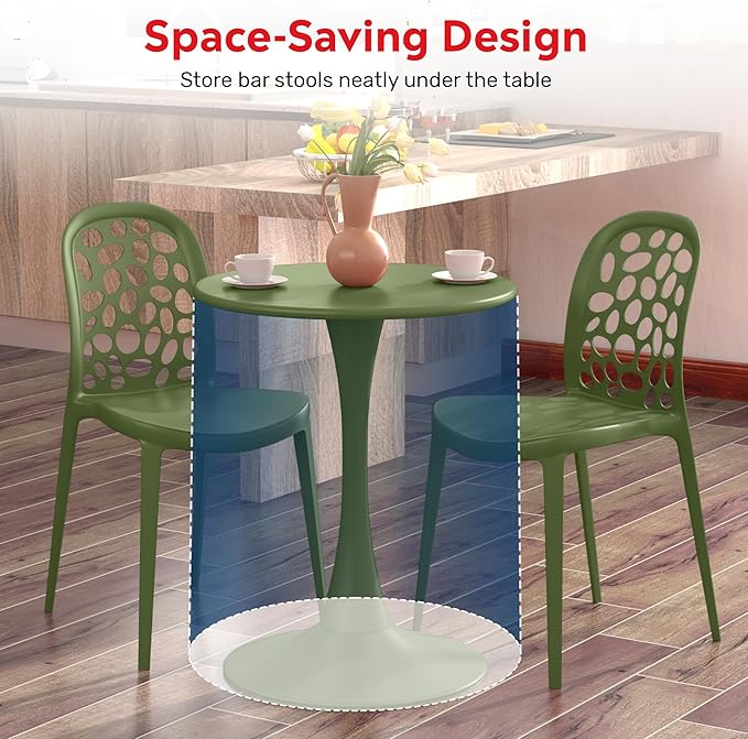 Costaelm Small Dining Table, Round PP Outdoor Table, Weather Resistant Balcony Table for Outside Poolside Deck Lawn Garden Backyard, Olive Green