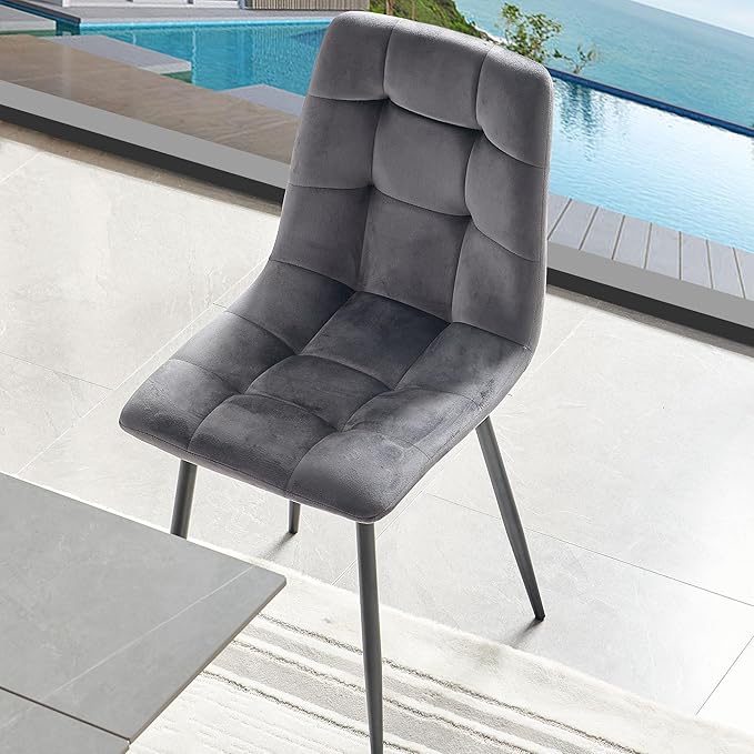 NORDICANA Grey Velvet Dinner Chairs Set of 4, Modern Armless Dining Side Chairs with Metal Legs for Kitchen Living Room Vanity